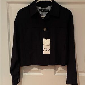 Zara Women's Navy Blue Cropped Blazer